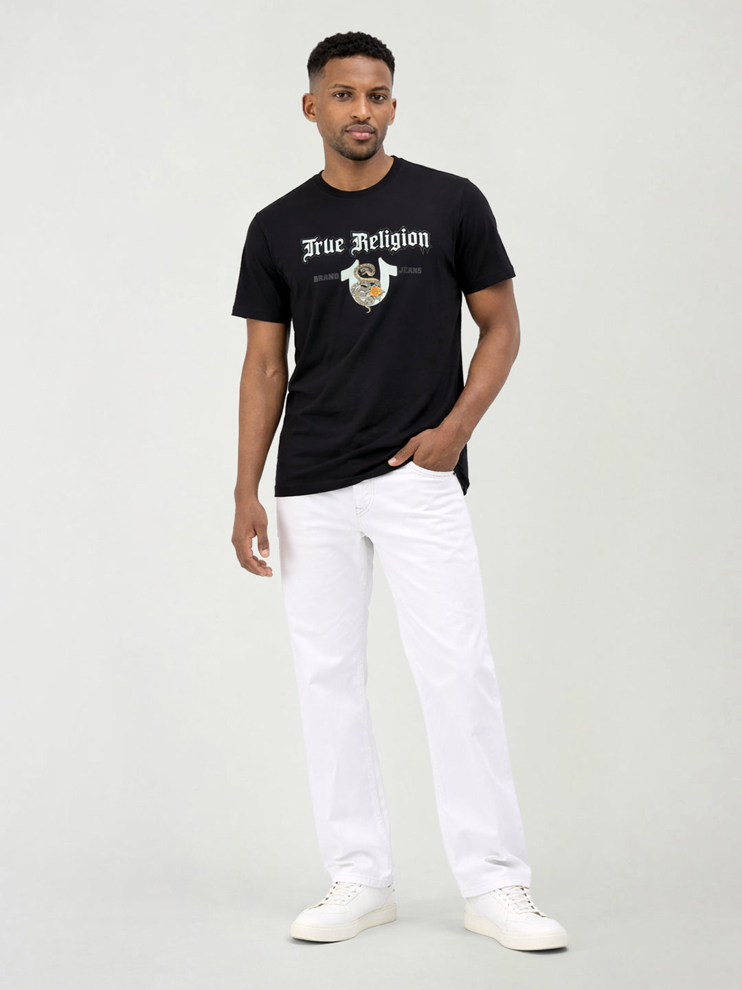 True Religion Men Solid Black T-Shirt