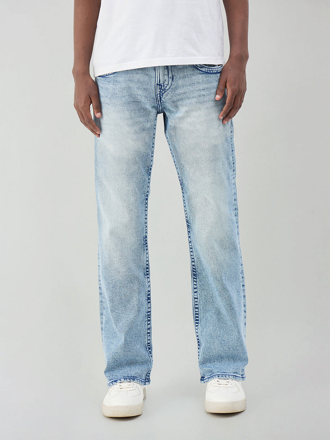 True Religion Men Blue Solid Bootcut Fit SN Billy Jeans