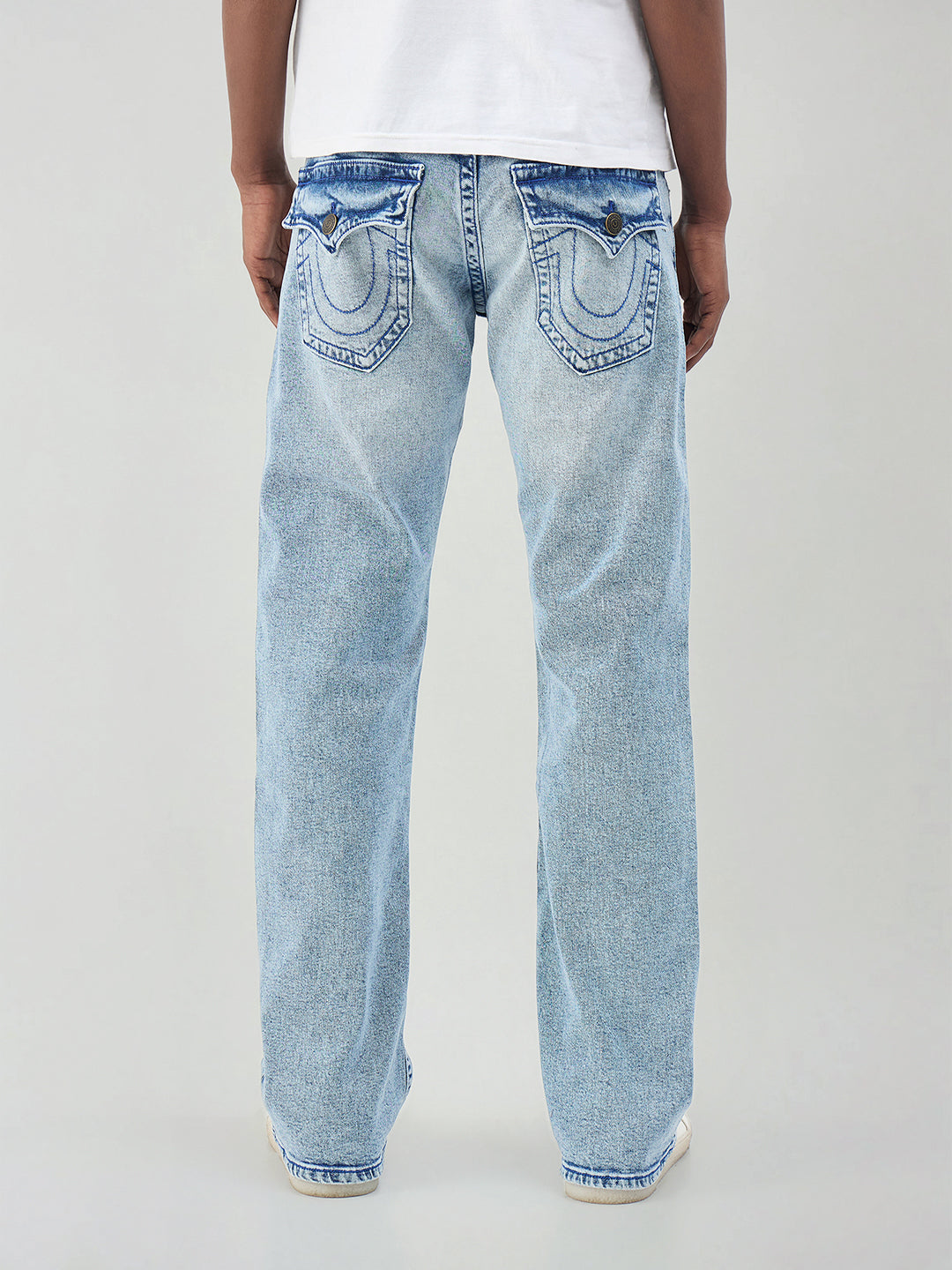 True Religion Men Blue Solid Bootcut Fit SN Billy Jeans