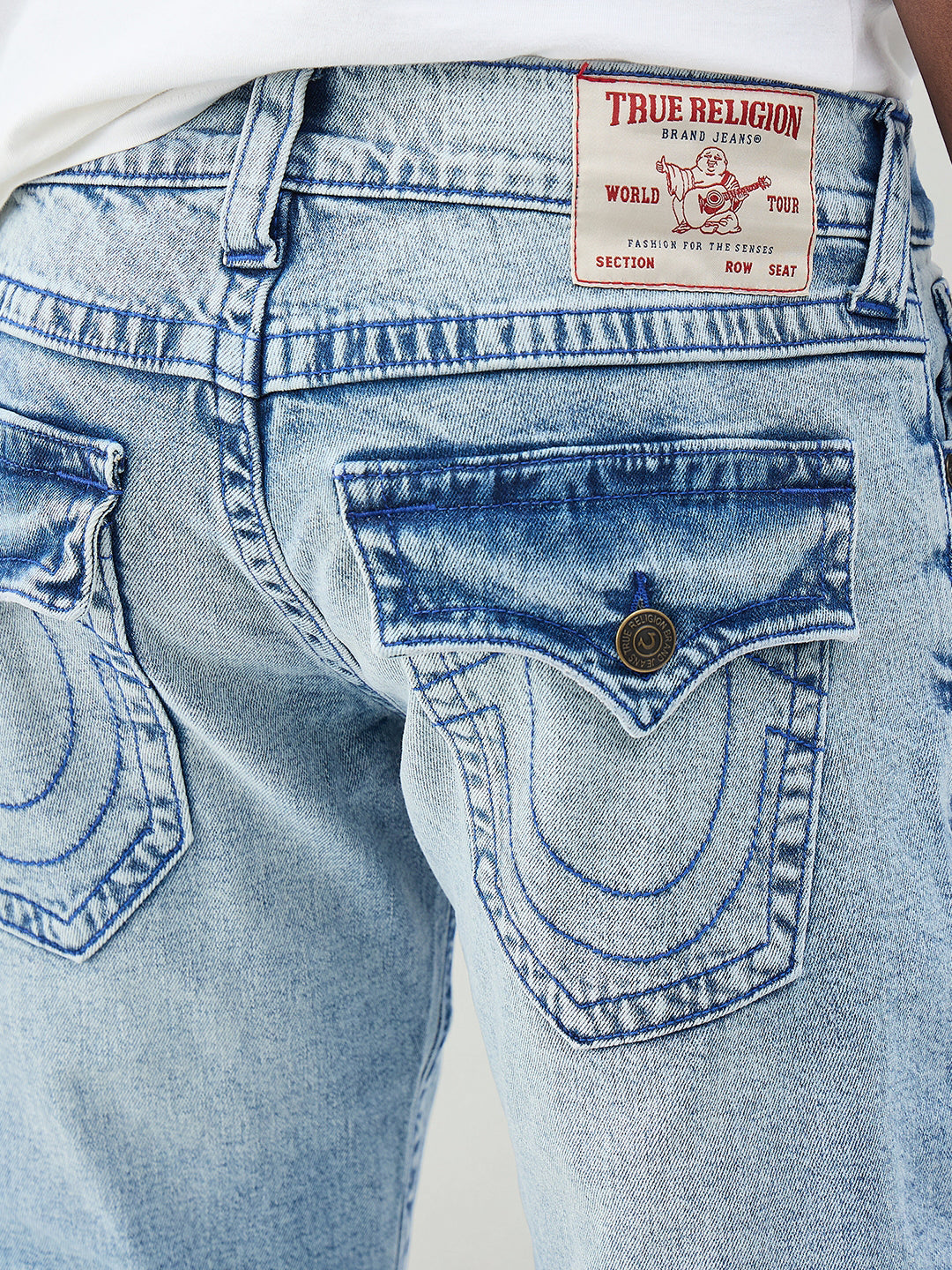 True Religion Men Blue Solid Bootcut Fit SN Billy Jeans