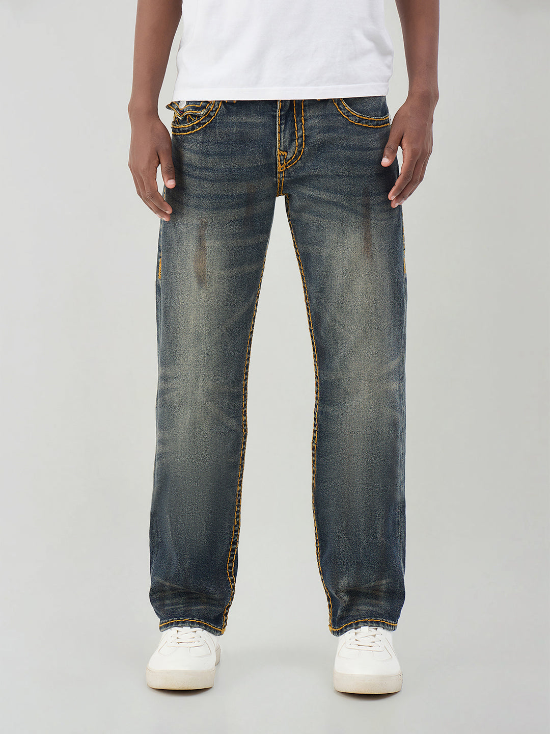 True Religion Men Dark Super T Blue Straight Fit Jeans