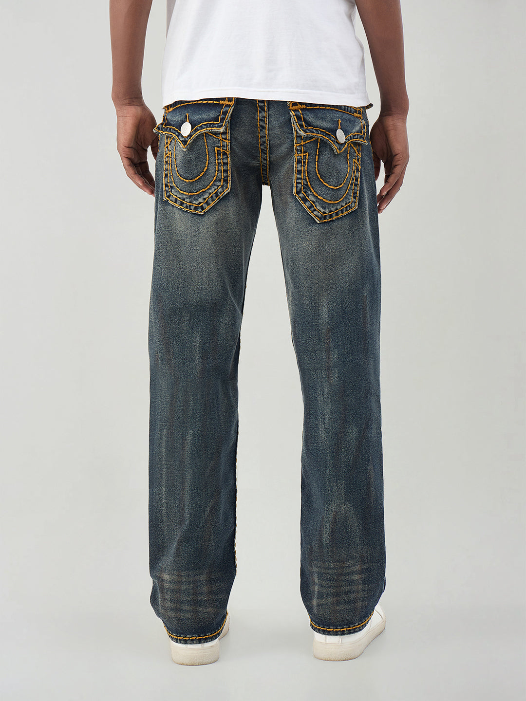 True Religion Men Dark Blue Solid Straight Fit Super T Ricky Jeans