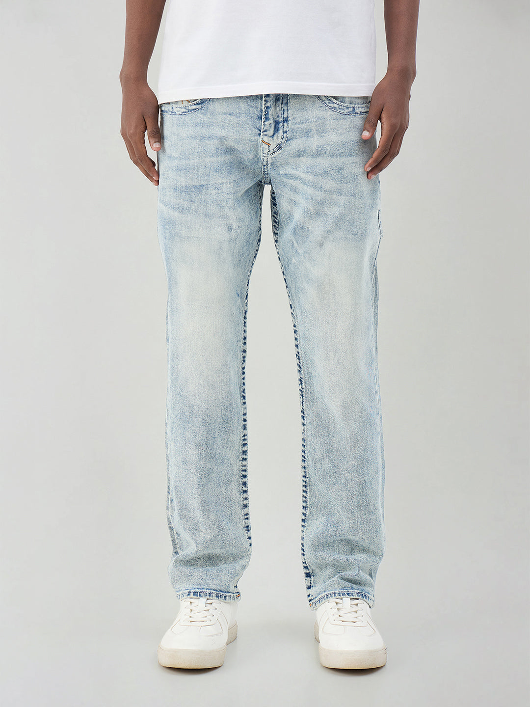 True Religion Men Blue Solid Straight Fit Big T Ricky Jeans