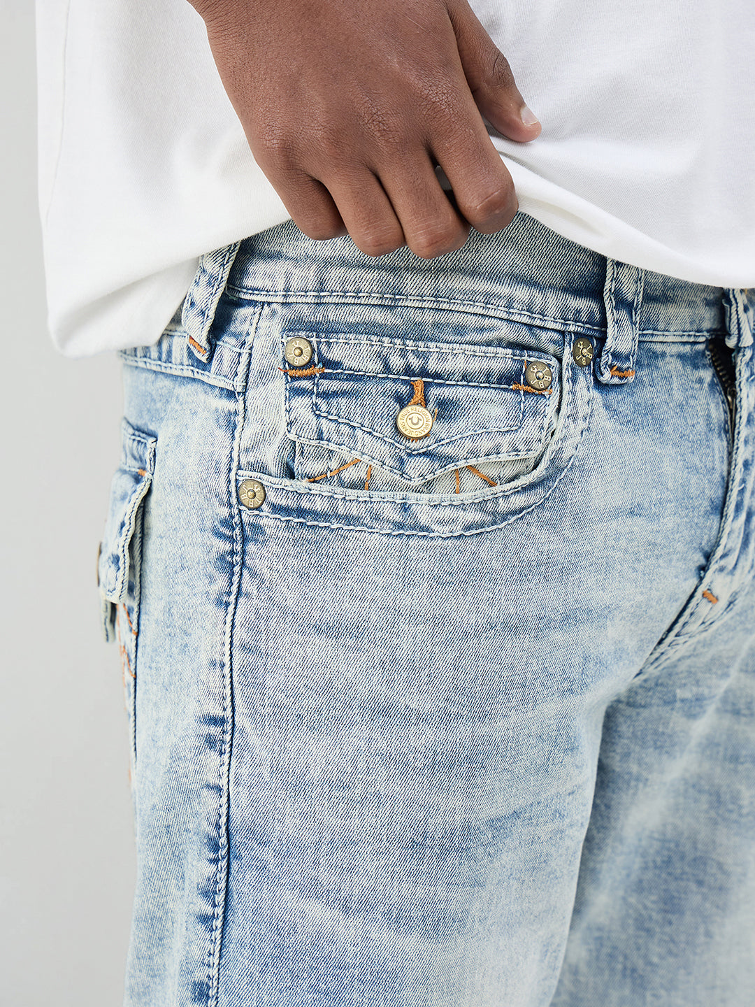 True Religion Men Blue Solid Straight Fit Big T Ricky Jeans