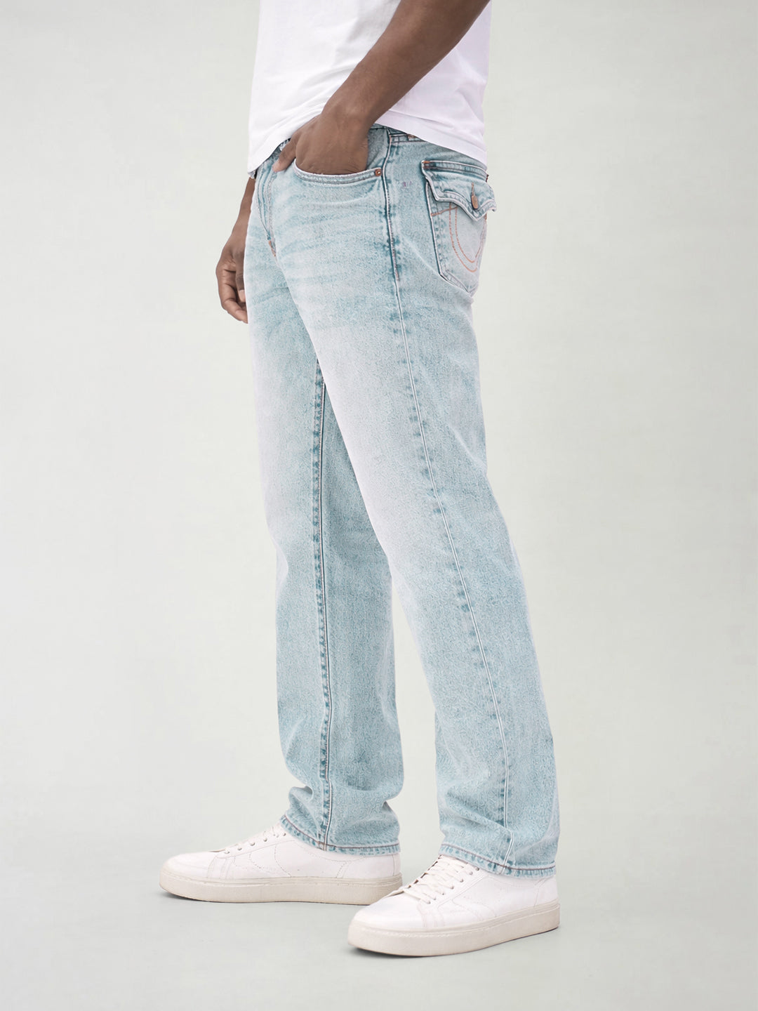 True Religion Men Blue Solid Straight Fit Big T Ricky Jeans