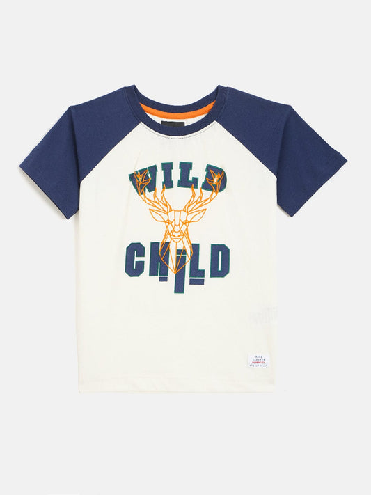 Blue Giraffe Boys White Printed Tshirt