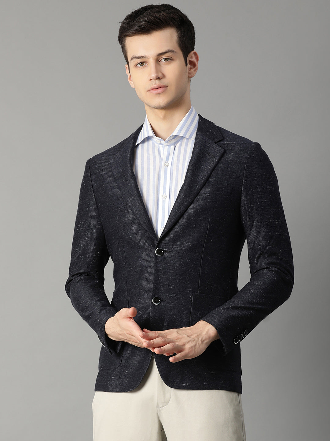 Bruun & Stengade Men Navy Blue Solid Collar Blazer