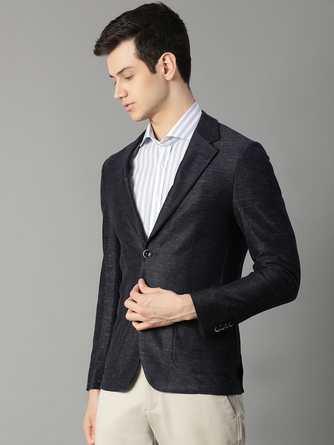 Bruun & Stengade Men Navy Blue Solid Collar Blazer