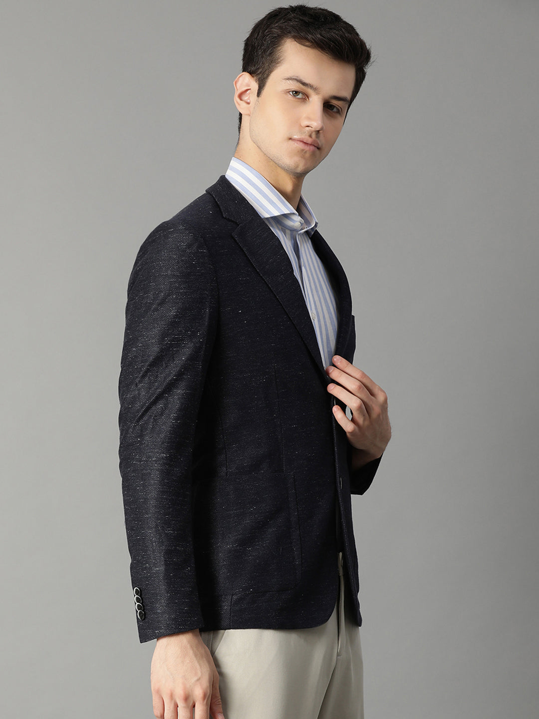 Bruun & Stengade Men Navy Blue Solid Collar Blazer