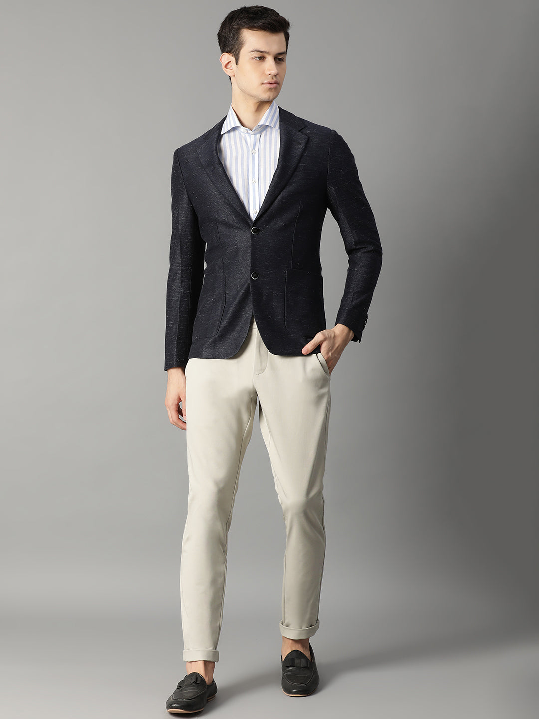 Bruun & Stengade Men Navy Blue Solid Collar Blazer