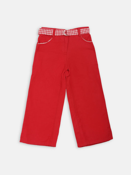 Elle Kids Girls Red Solid Regular Fit Trouser