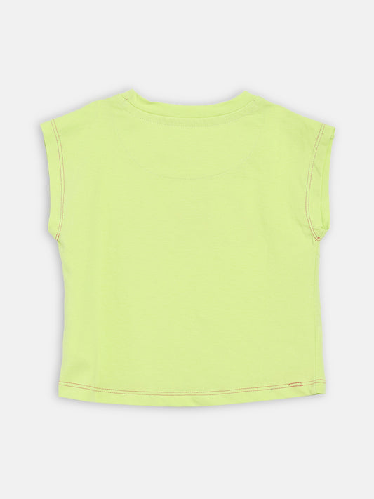 Elle Kids Girls Yellow Solid Round Neck Top