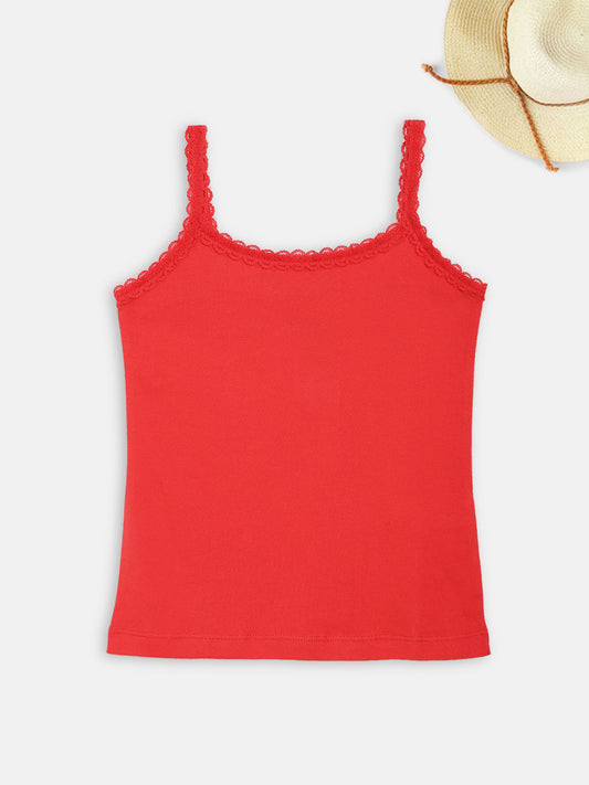 Blue Giraffe Girls Red Solid Square Neck Top