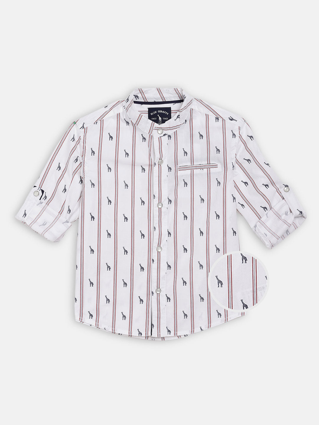 Blue Giraffe Boys White Printed Collar Shirt