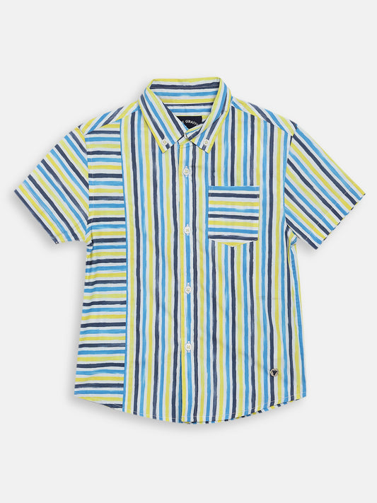 Blue Giraffe Boys Blue Striped Collar Shirt