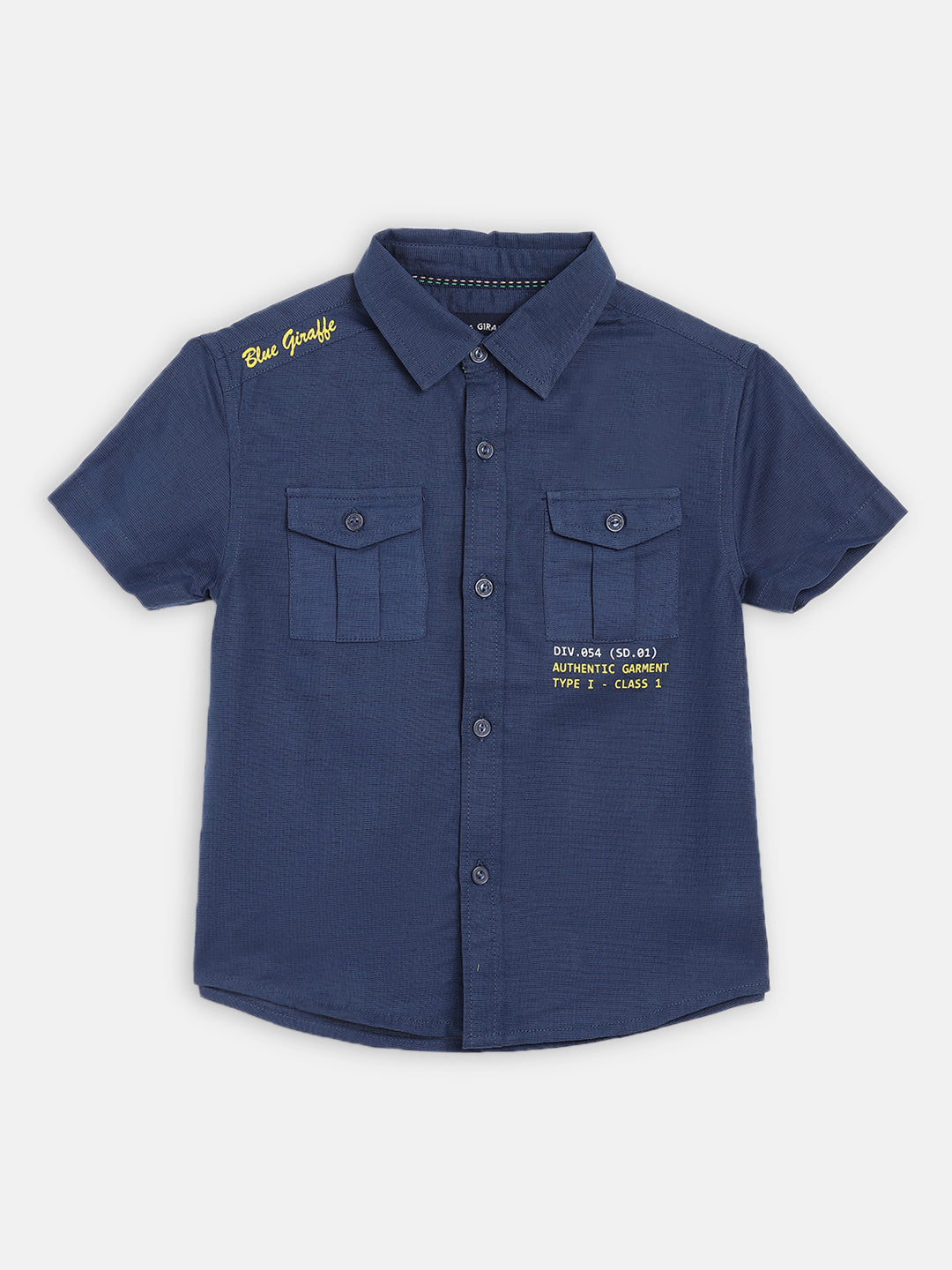 Blue Giraffe Boys Navy Solid Collar Shirt