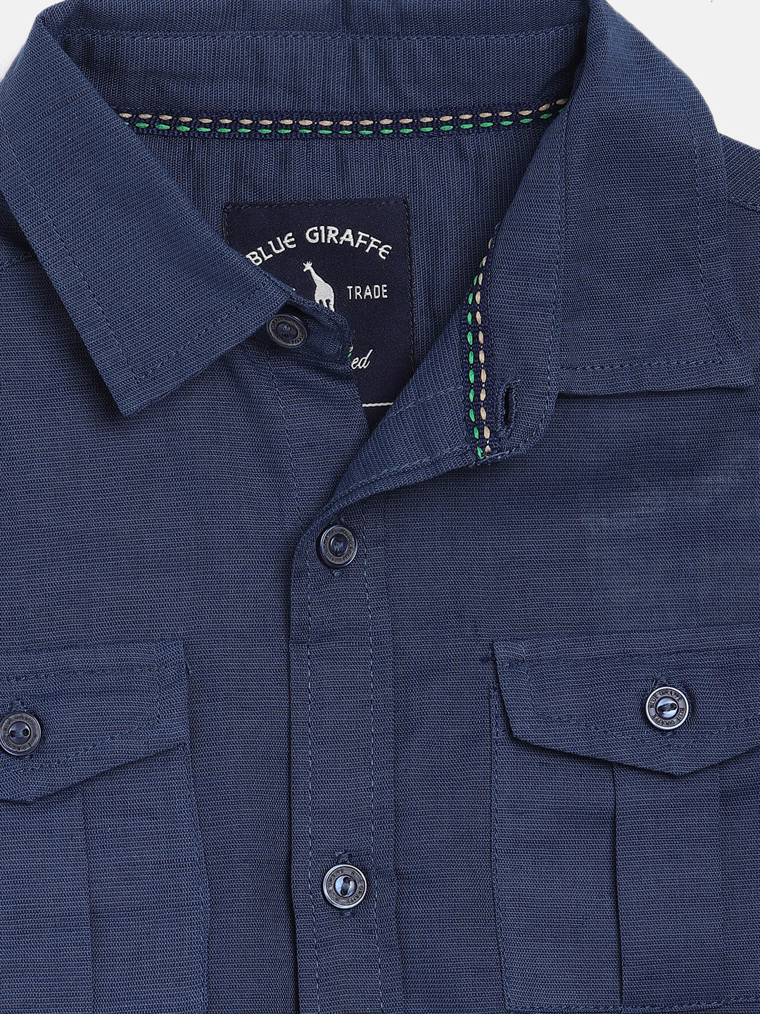 Blue Giraffe Boys Navy Solid Collar Shirt