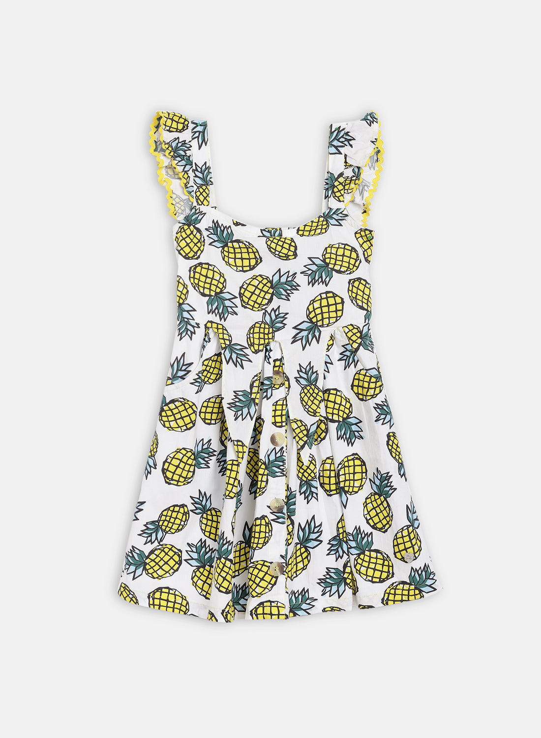 Blue Giraffe Girls White Printed Square Neck Dress