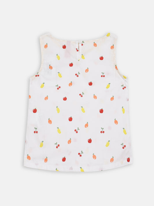 Blue Giraffe Girls White Printed Round Neck Top