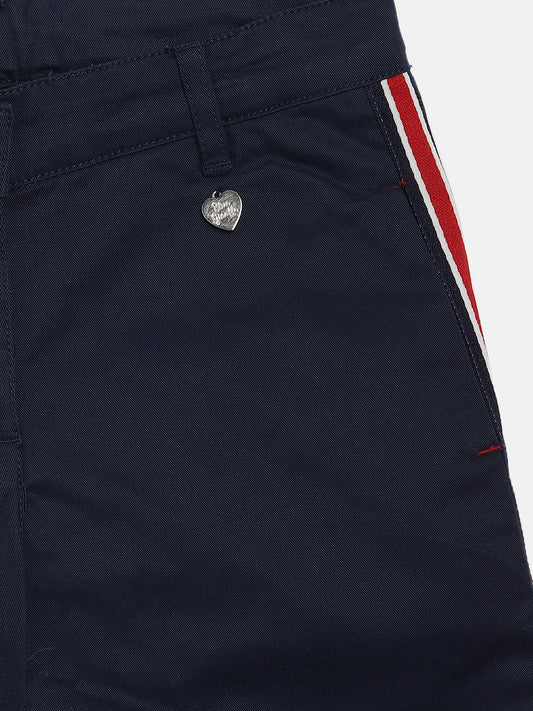 Blue Giraffe Girls Navy Solid Regular Fit Trouser