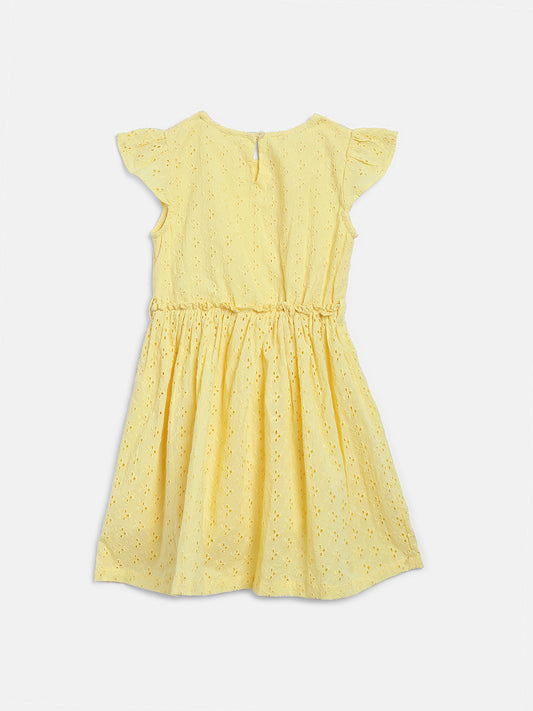 Elle Kids Girls Yellow Self - Design Round Neck Dress