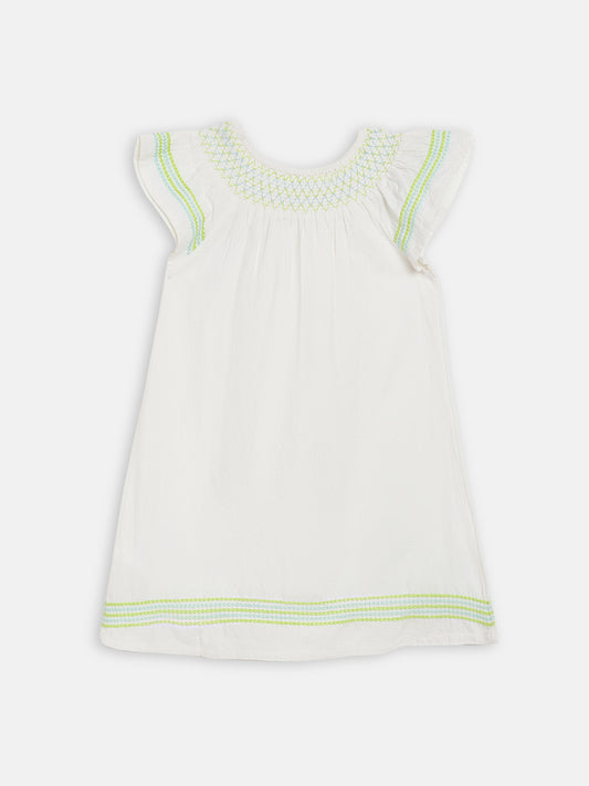 Elle Kids Girls White Solid Round Neck Dress