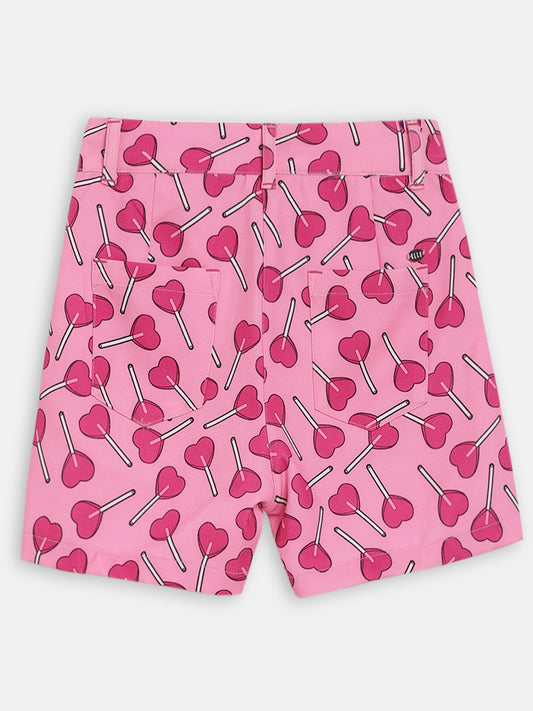 Elle Kids Girls Pink Printed Regular Fit Shorts