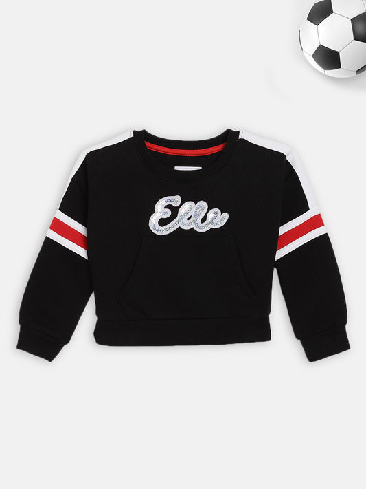 Elle Kids Girls Black Solid Round Neck Sweatshirt