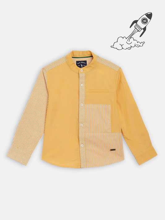 Blue Giraffe Boys Yellow Striped Collar Shirt
