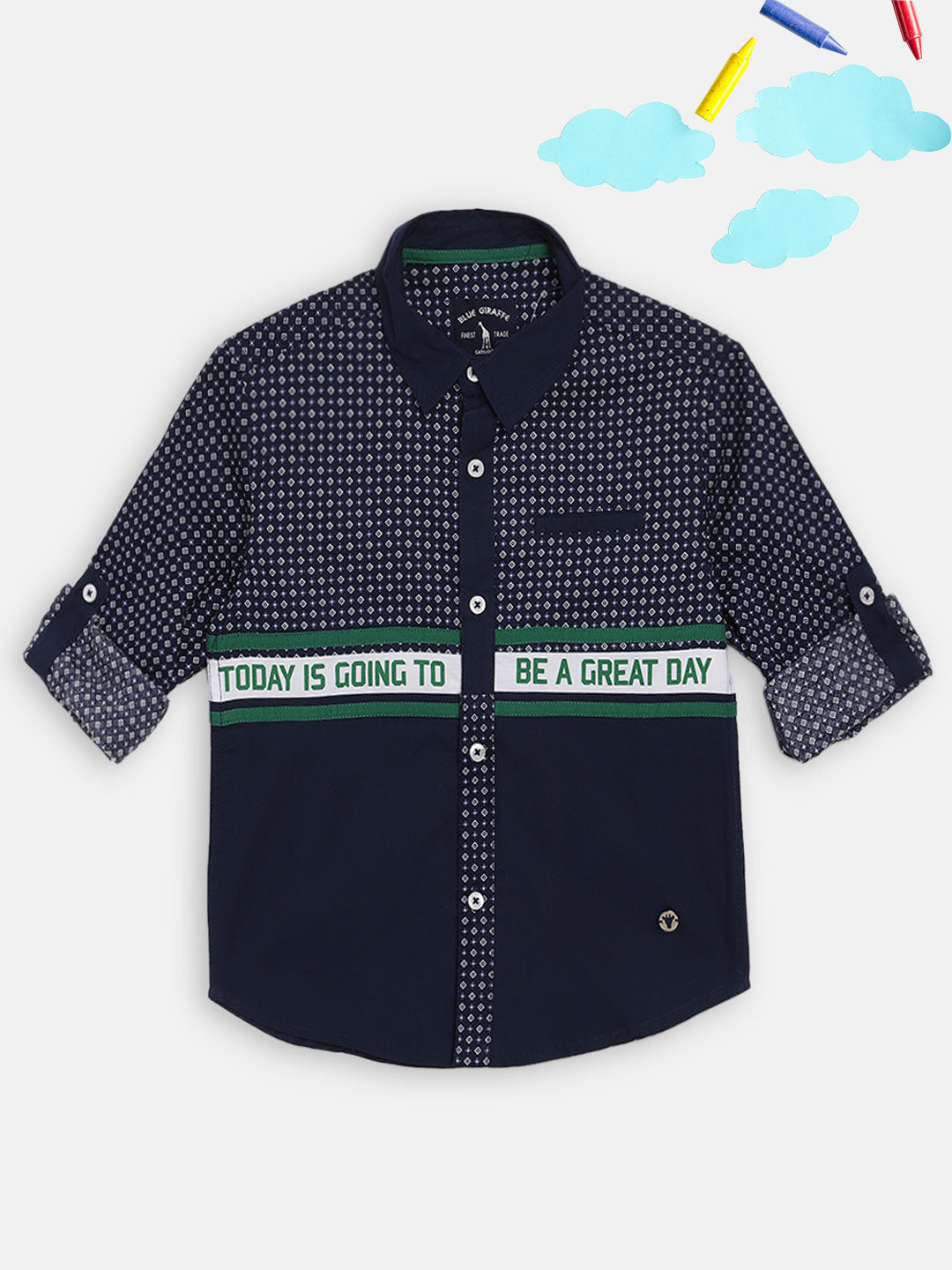 Blue Giraffe Boys Navy Printed Collar Shirt