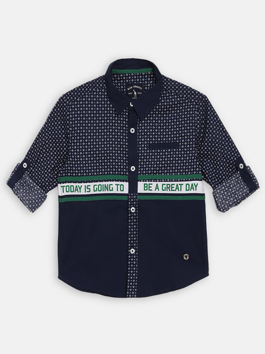 Blue Giraffe Boys Navy Printed Collar Shirt