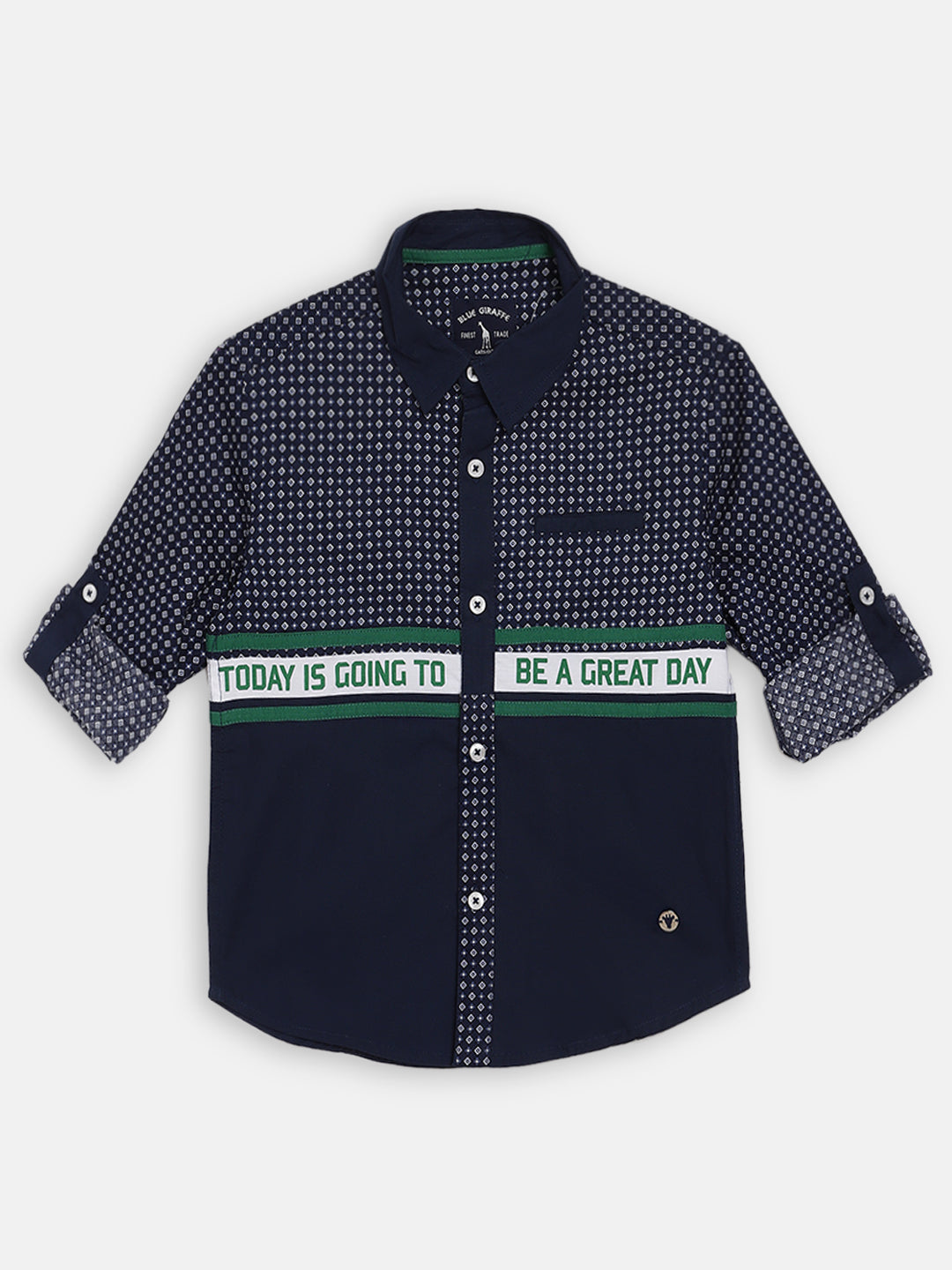 Blue Giraffe Boys Navy Printed Collar Shirt