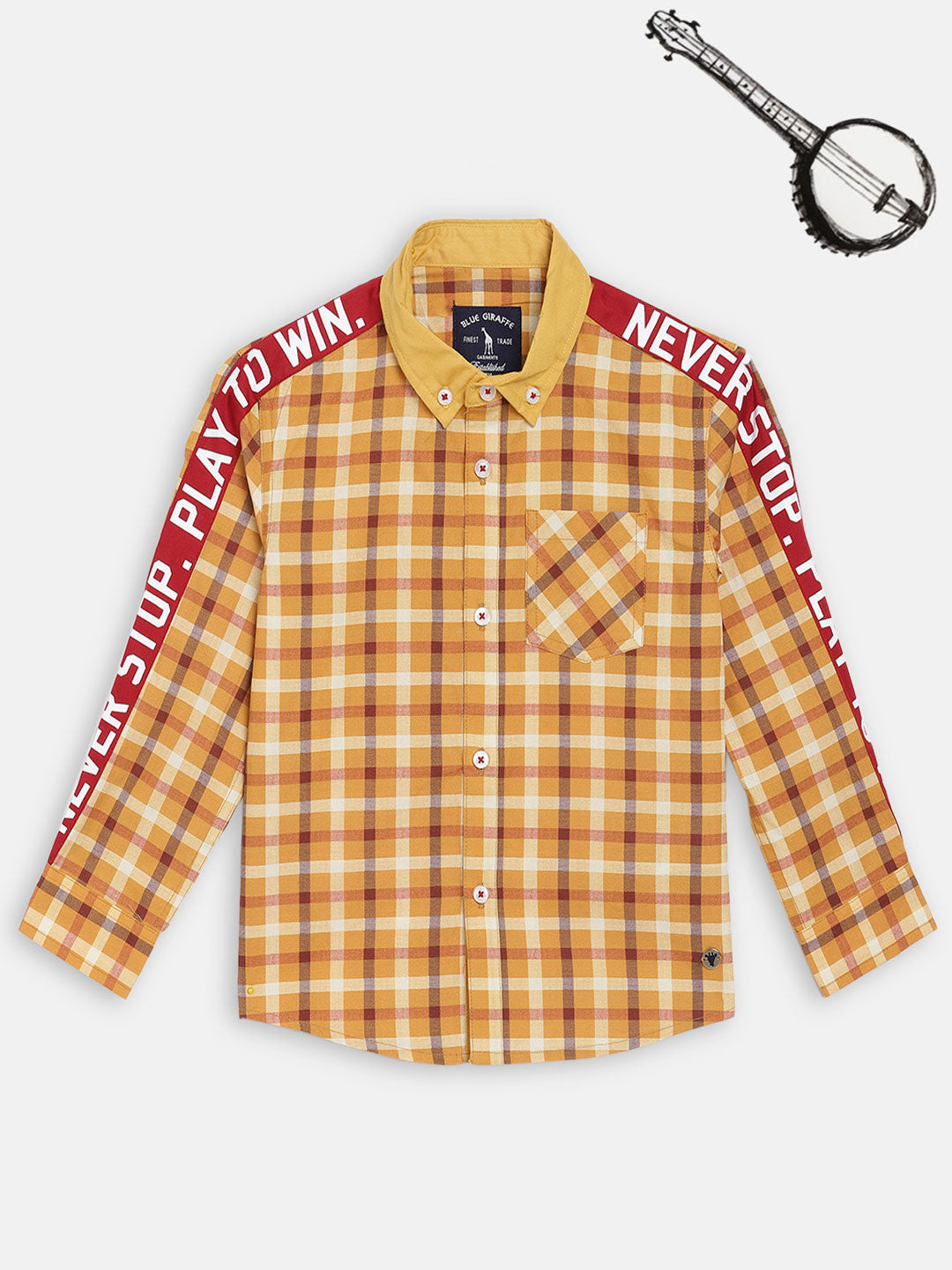 Blue Giraffe Boys Yellow Checked Collar Shirt