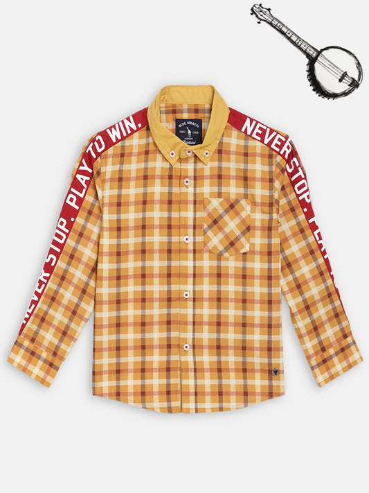 Blue Giraffe Boys Yellow Checked Collar Shirt