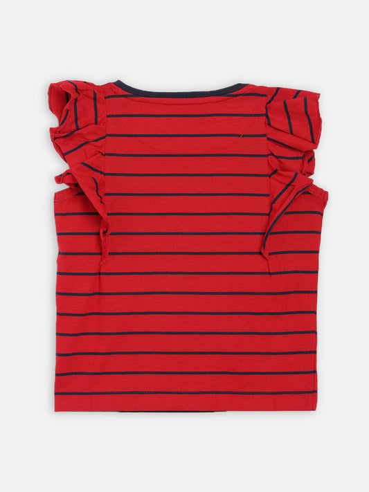 Elle Kids Girls Red Striped Round Neck TShirt
