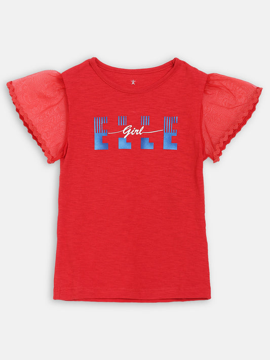 Elle Kids Girls Red Printed Round Neck TShirt