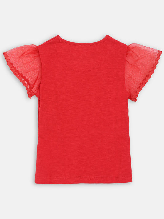 Elle Kids Girls Red Printed Round Neck TShirt