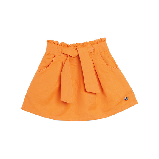 Blue Giraffe Girls Orange Solid Regular Fit Skirt