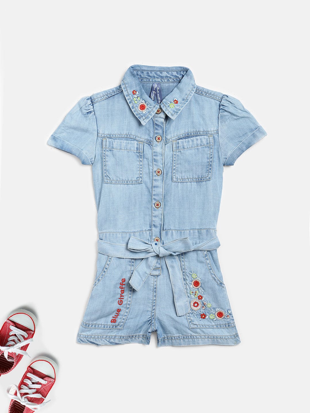 Blue Giraffe Girls V Neck Jumpsuit