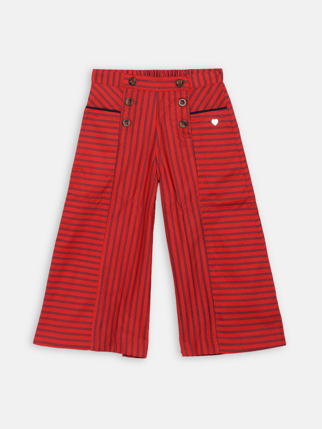Blue Giraffe Girls Red Striped Regular Fit Trouser