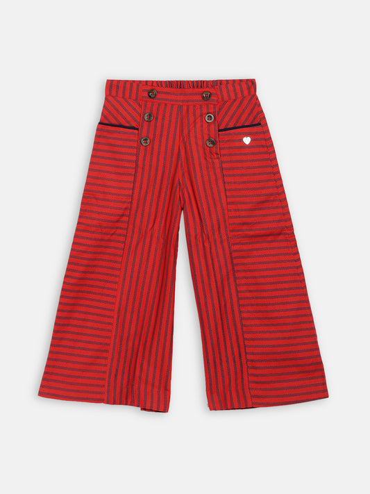 Blue Giraffe Girls Red Striped Regular Fit Trouser