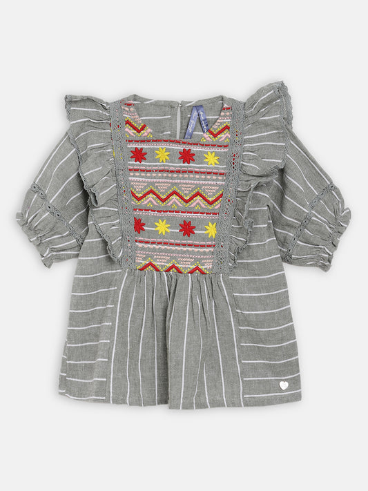 Blue Giraffe Girls Multi Striped Round Neck Top