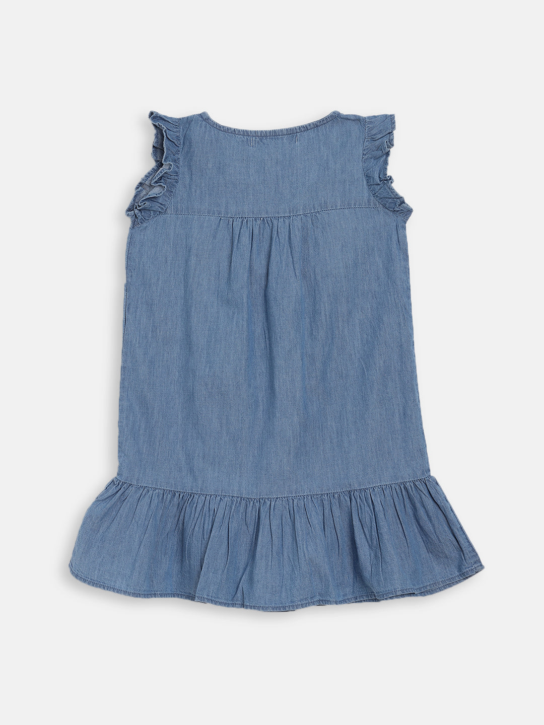 Elle Kids Girls Blue Solid Round Neck Dress