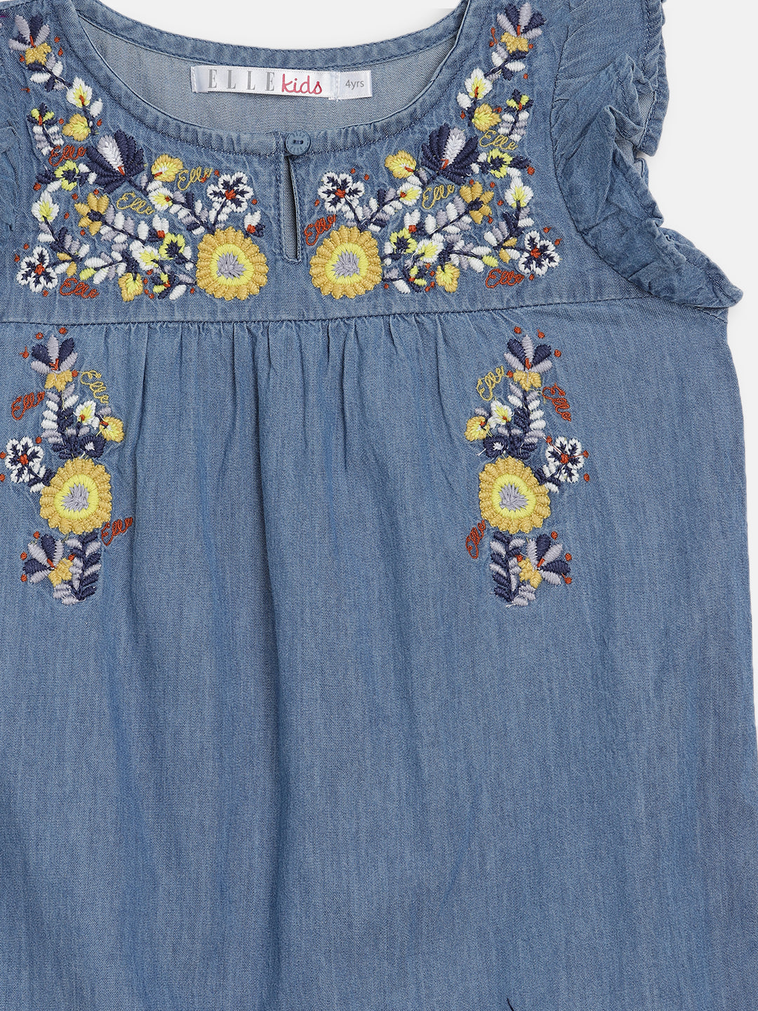 Elle Kids Girls Blue Solid Round Neck Dress