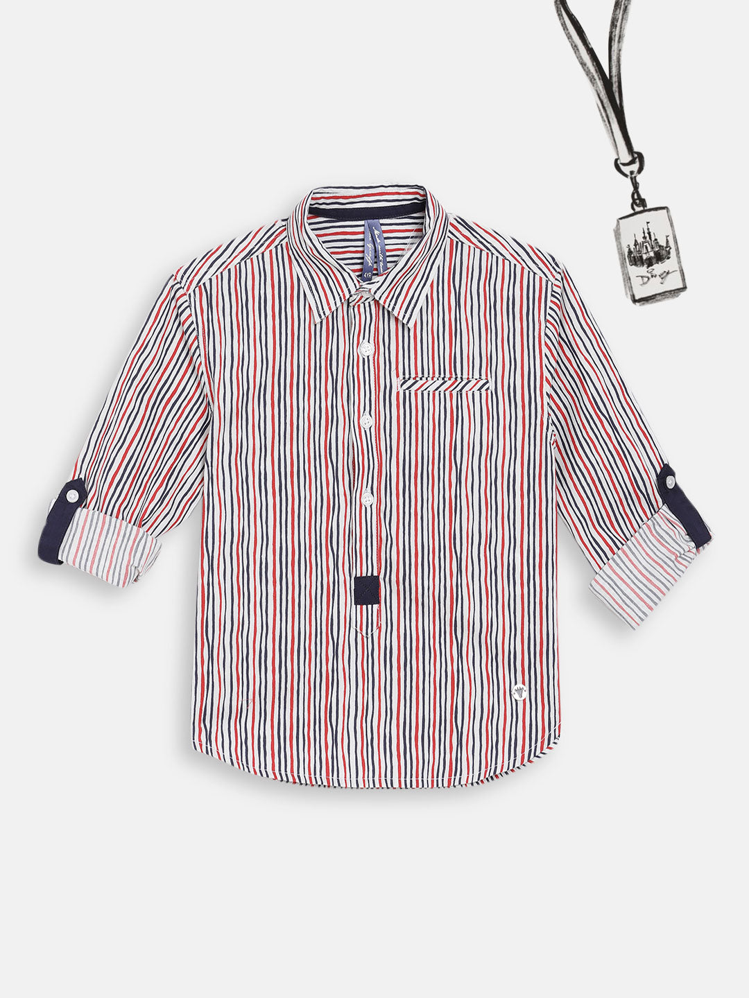 Blue Giraffe Boys White Printed Collar Shirt