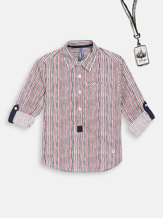 Blue Giraffe Boys White Printed Collar Shirt