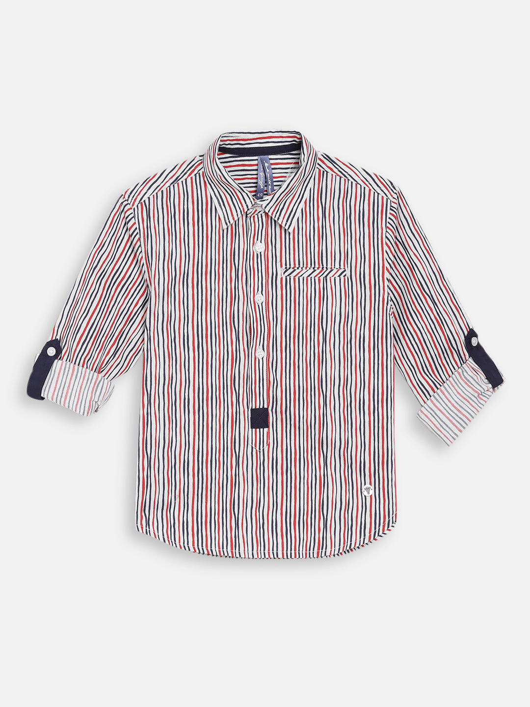 Blue Giraffe Boys White Printed Collar Shirt