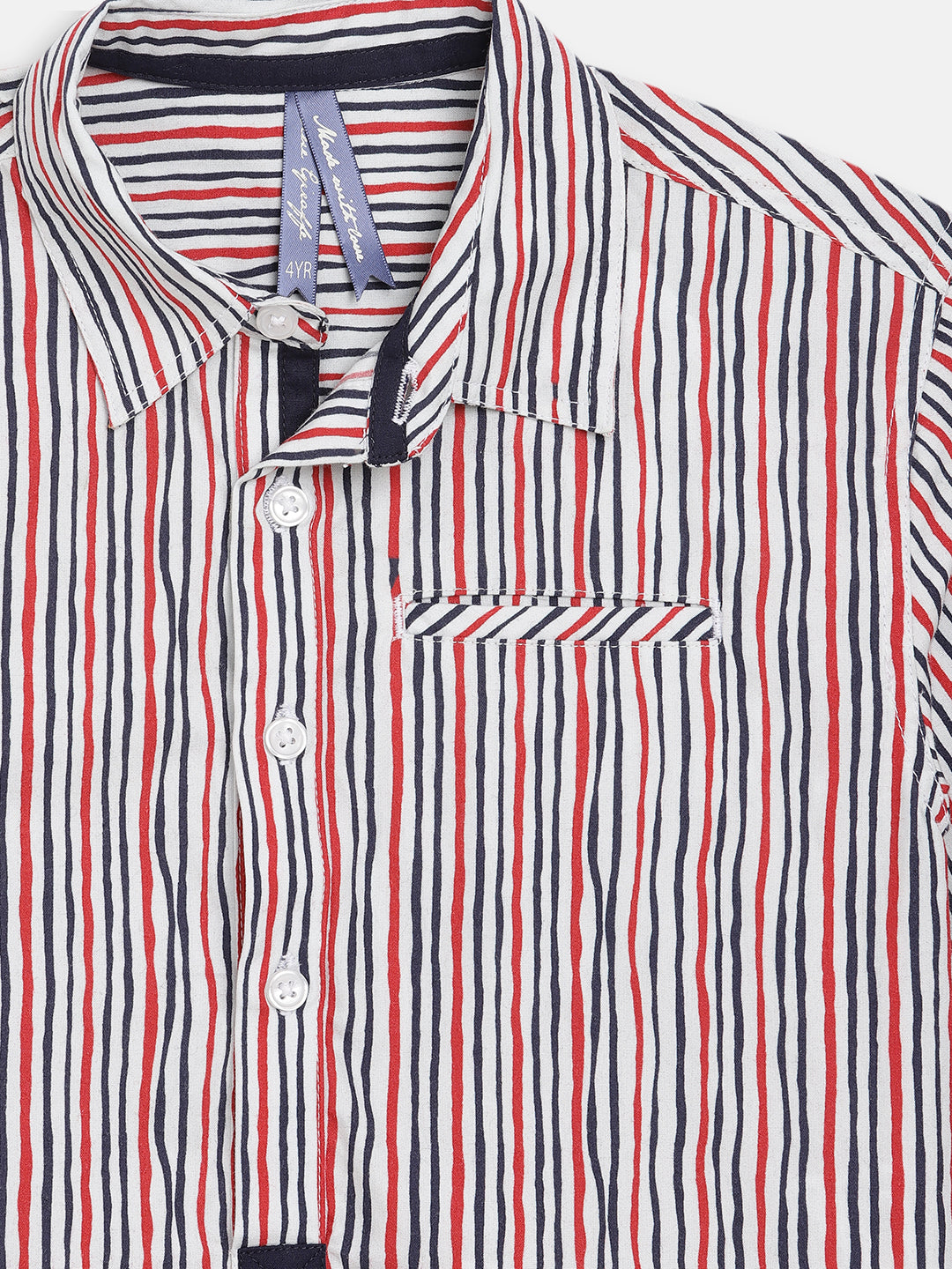 Blue Giraffe Boys White Printed Collar Shirt