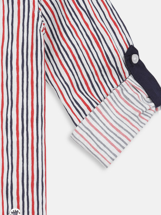 Blue Giraffe Boys White Printed Collar Shirt