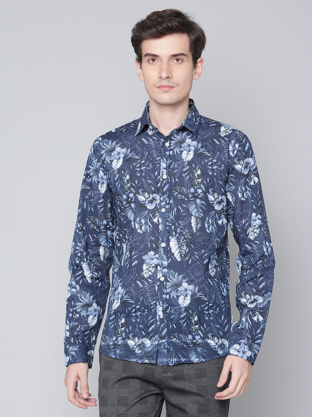 Lindbergh Dark Blue Fashion Floral Print Slim Fit Shirt
